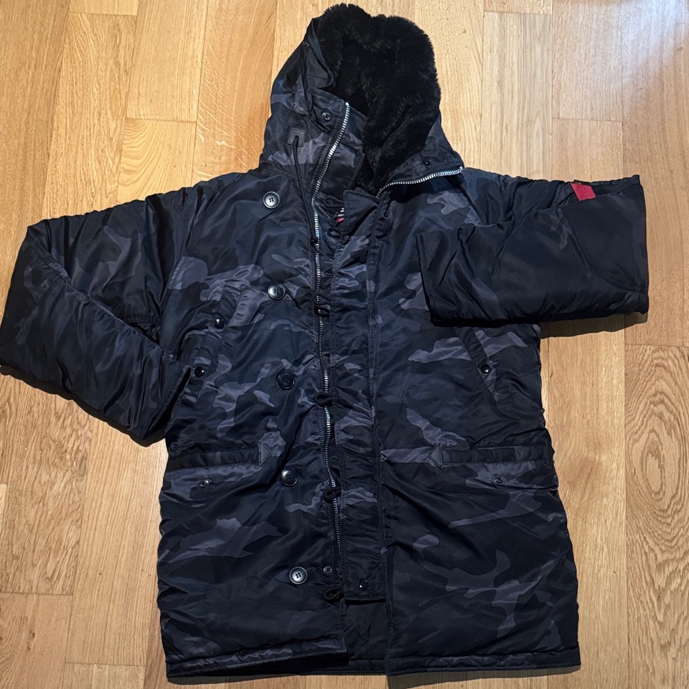Alpha Industries N-3B SLIM FIT PARKA BLACK WOODLAND CAMO